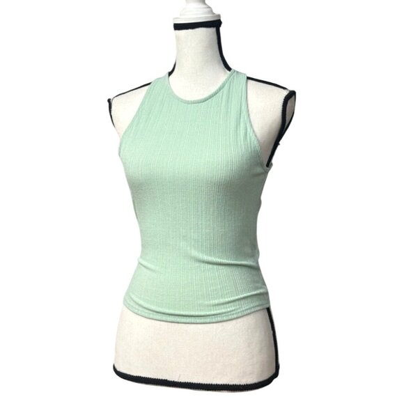 LUSH Junior’s Ribbed Sleeveless Wrap Tie Back Top, Mint Green - Picture 2 of 9